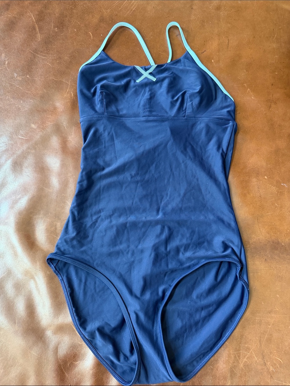 oiselle Navy One-Piece Swimsuit with Light Blue Trim